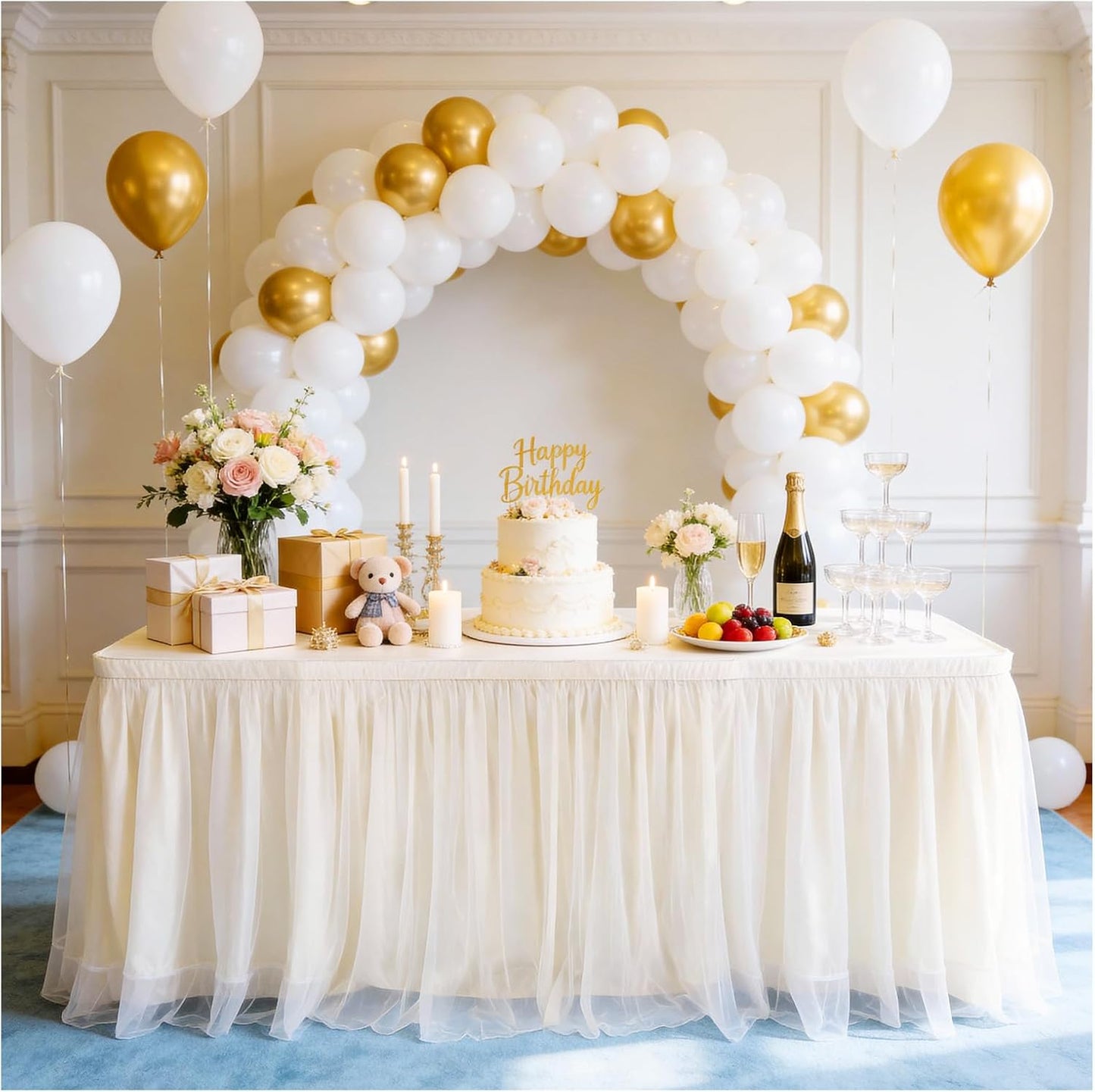 THARAHT Tulle Table Skirt 6FT 180CM Long for Rectangle Tables Round Tables Ruffle Desk Skirt for Princess Girls Birthday Party Cake Dessert Decorations Table Skirt