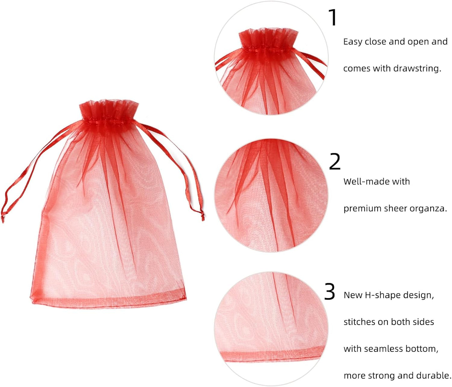 Wudygirl 100pcs 5X7 Inches White Organza Bags Christmas Drawstring Pouches Party Wedding Favor Bags Goodie bags(White 5x7)