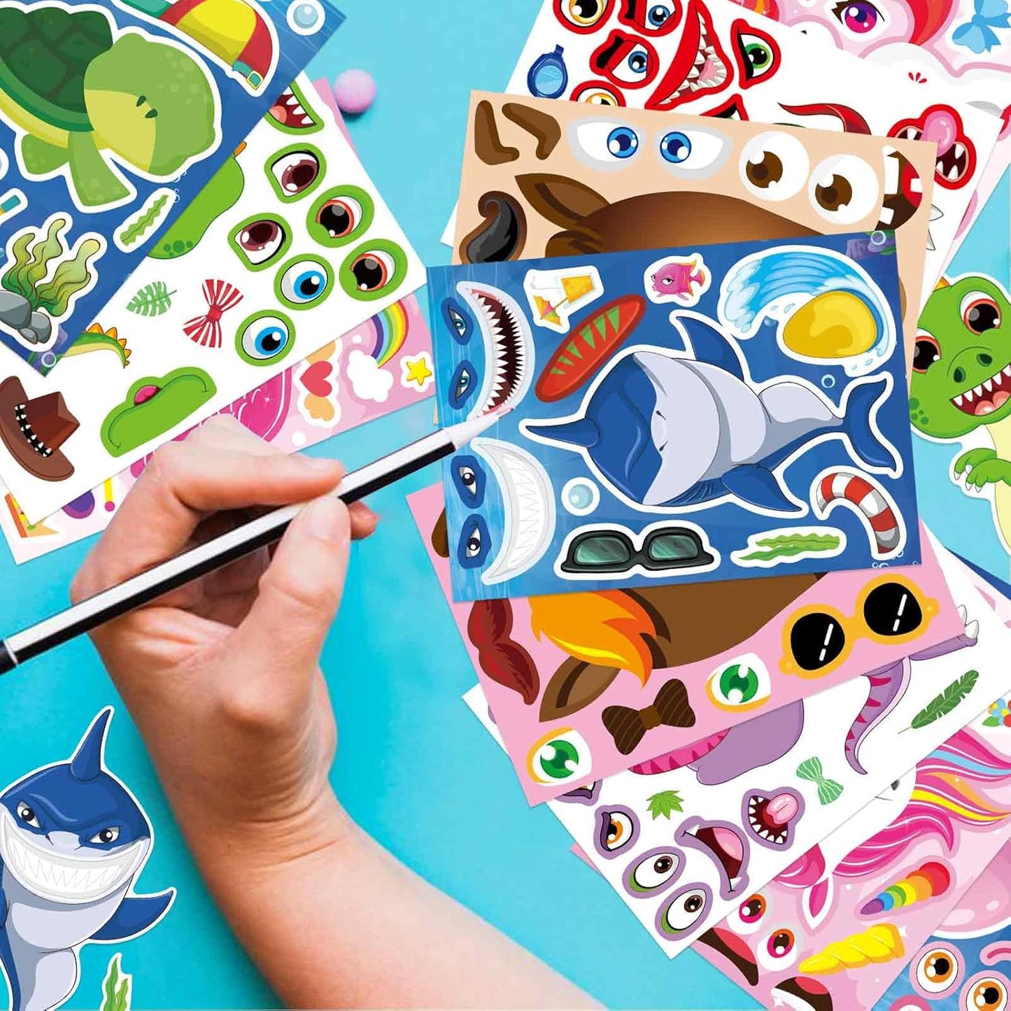 24 Sheets Make a Face Stickers for Kids Toddlers, Make Your Own Animal Mix and Match Sticker Sheets with Sea Animals Horses Dinosaurs Unicorns for Kids Crafts Party Favors Goodie Bags Stuffers
