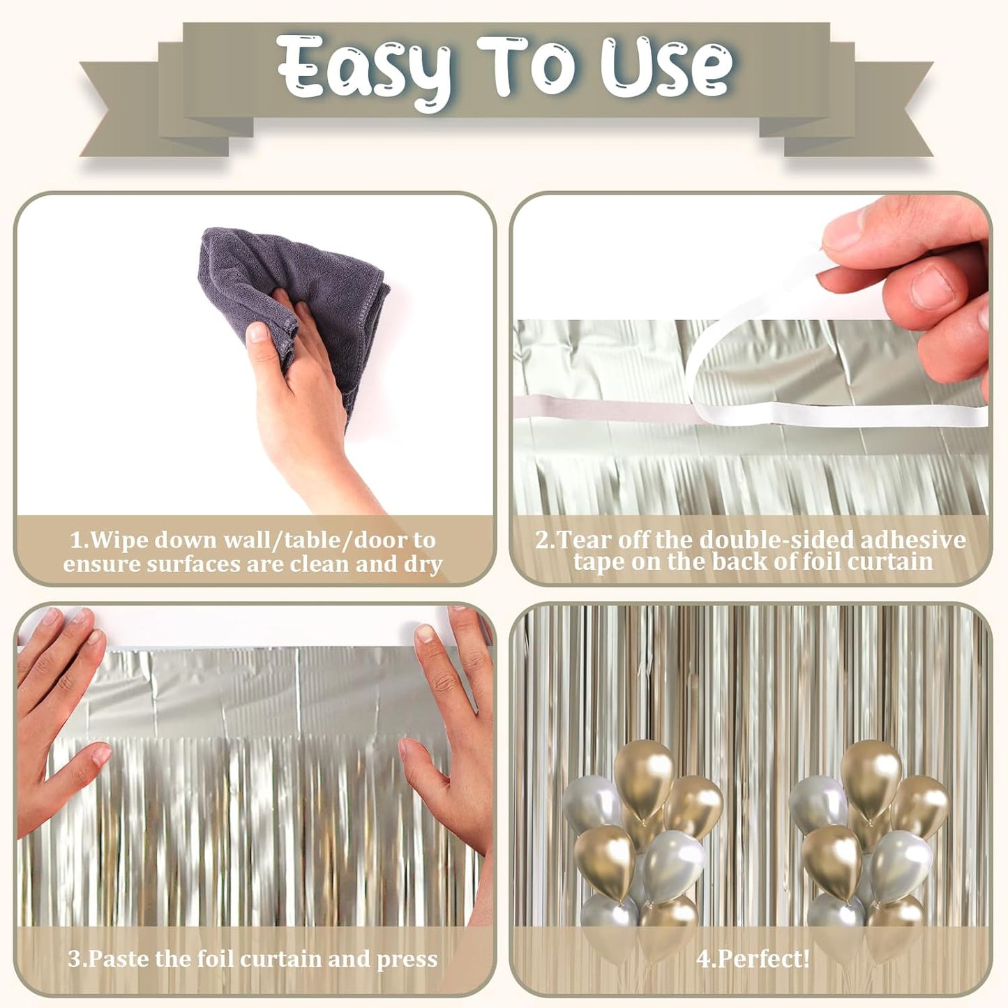 Voircoloria 3 Pack 3.3x8.2 Feet Gold Foil Fringe Backdrop Curtains, Tinsel Streamers, Fringe Backdrop for 2025 New Years Eve, Graduation, Birthday, Baby Shower, Gender Reveal, Disco Party - Colors B