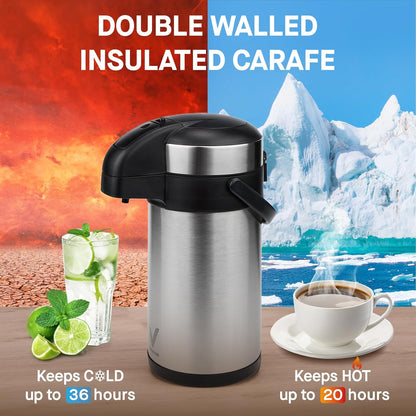 Coffee Carafe for Keeping Hot - 102oz/3L Airpot Coffee Dispenser with Pump - Insulated Stainless Steel Hot Beverage Dispenser for Parties - Thermal Carafe for Hot Drinks Water Tea Chocolate