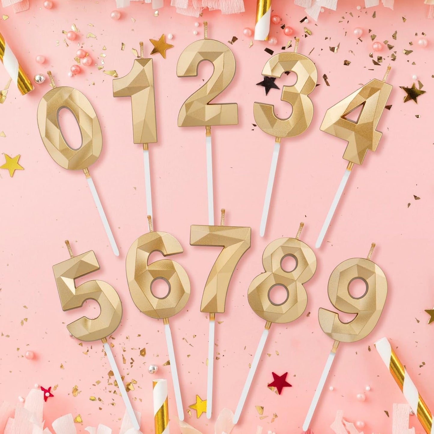 BEAN LIEVE Number Candles 0-9 Set - 10-Pack Diamond-Cut Birthday Candles, Cake Candles - Bulk Cake Decor for 1st-98th Birthdays, Photos, Parties - Kids Women Family Celebrations (Champagne Gold)