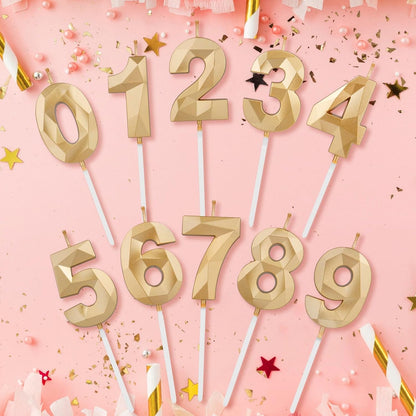 BEAN LIEVE Number Candles 0-9 Set - 10-Pack Diamond-Cut Birthday Candles, Cake Candles - Bulk Cake Decor for 1st-98th Birthdays, Photos, Parties - Kids Women Family Celebrations (Champagne Gold)