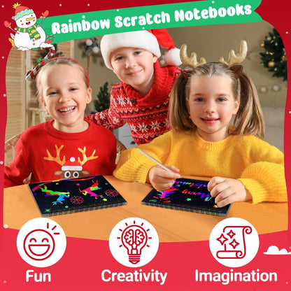 ZMLM 24 Pack Scratch Art Party Favors: Birthday Party Favors for Kids 4-8, Bulk Rainbow Scratch Notebook Paper Pads, Goodie Bags Stuffers Girls Boys Classroom Gifts Crafts Toys