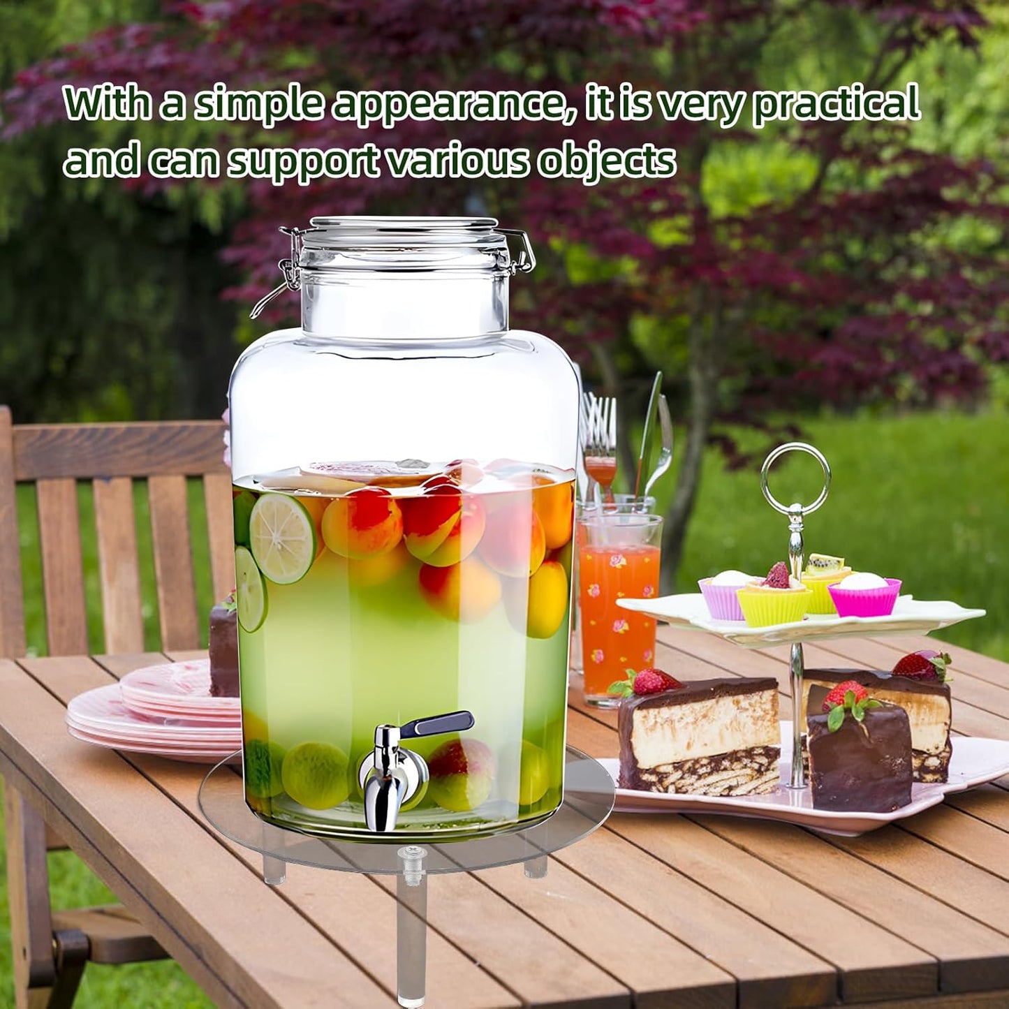 2 Pcs Clear Drink Dispenser Stand, Fit Max 7.87 Inch Diameter of Glass Beverage Dispenser, Acrylic Plant Stand for Parties and Events ( Height: 9.8cm/4"
