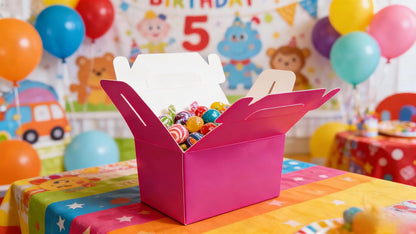 XAGLVV 24 Pack White Paper Gable Boxes,6.2 Inch Candy Boxes with Handle, Snack Party Favor& Gift Cookie bags for kids Birthday,Wedding, Baby Shower, Graduation.