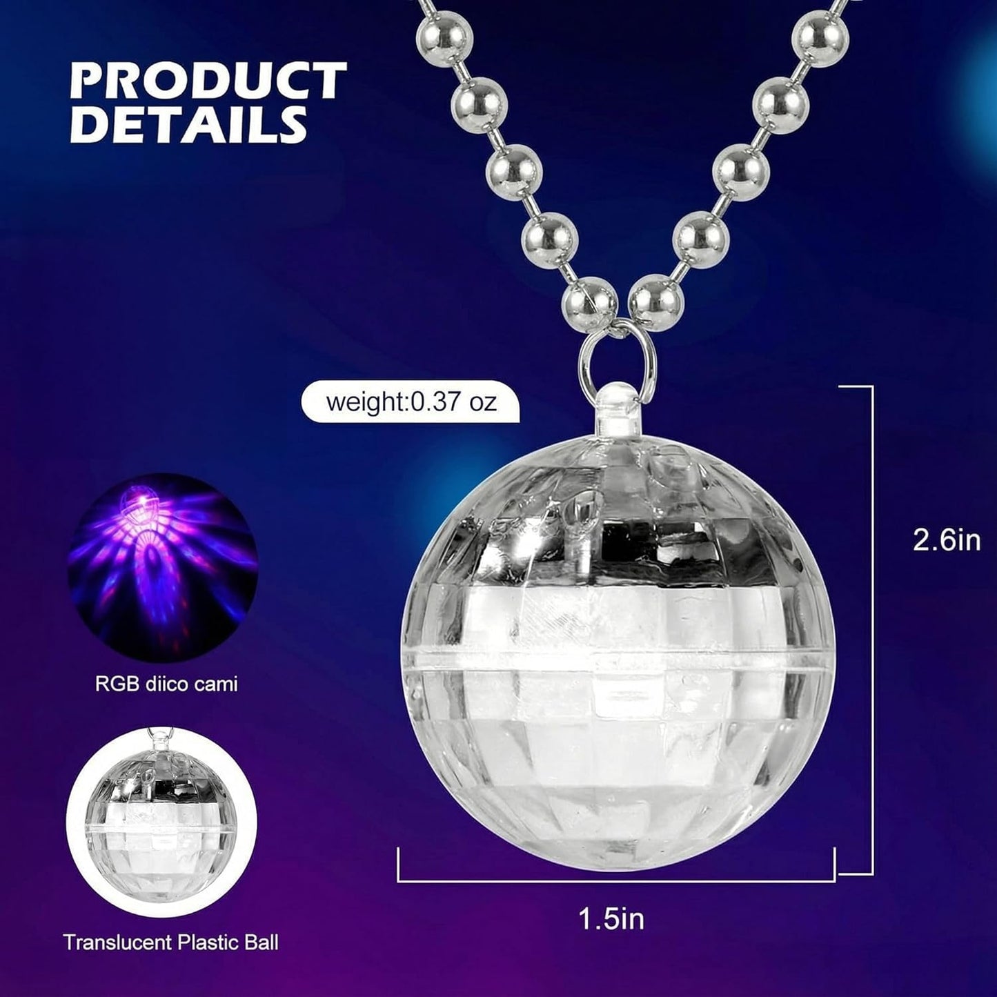 Light Up LED Necklaces for Women - 16 Color Changing USB Rechargeable Flashing Pendant, Disco Party Rave Festival Jewelry, Electronic Light Up Necklace