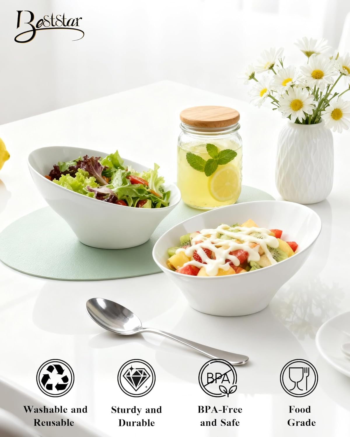 BESTSTAR Clear Plastic Serving Bowls 8 Pack 54 OZ– Angled Disposable Party Bowls for Chips, Salad, Fruit & Candy – Heavy Duty Clear Serving Bowls for Parties, Buffet, Catering, Wedding, Daily Use