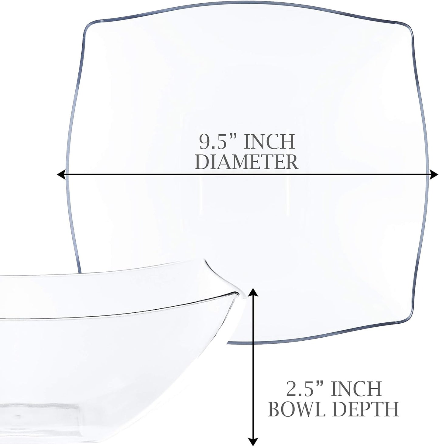 PLASTICPRO Disposable 64 ounce Square Serving Bowls, Party Snack or Salad Bowl, Large Plastic Elegant White Pack of 4