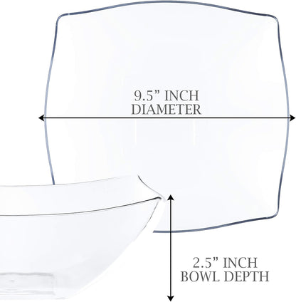 PLASTICPRO Disposable 64 ounce Square Serving Bowls, Party Snack or Salad Bowl, Large Plastic Elegant White Pack of 4