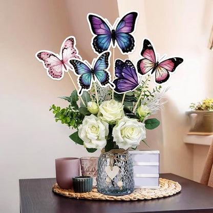 Beautiful Butterfly Centerpiece Sticks - Floral Baby Shower or Birthday Table Toppers - Butterfly Themed Gender Reveal Bridal Shower Party Decoration- Set of 15