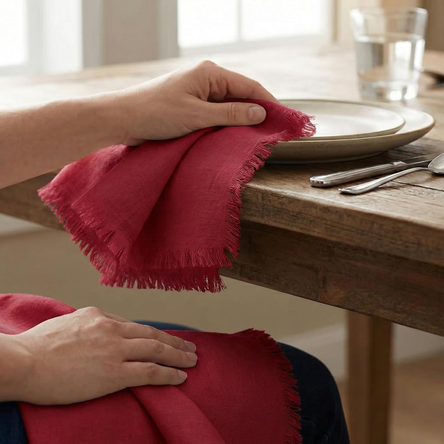 ACCENTHOME Natural Cotton Linen Napkin Set of 12 18x18 inch Dinner Napkins - Washable Soft Premium Hotel Quality Reusable Hemmed Edges Napkins Perfect Table Linens for Family Dinners, Weddings
