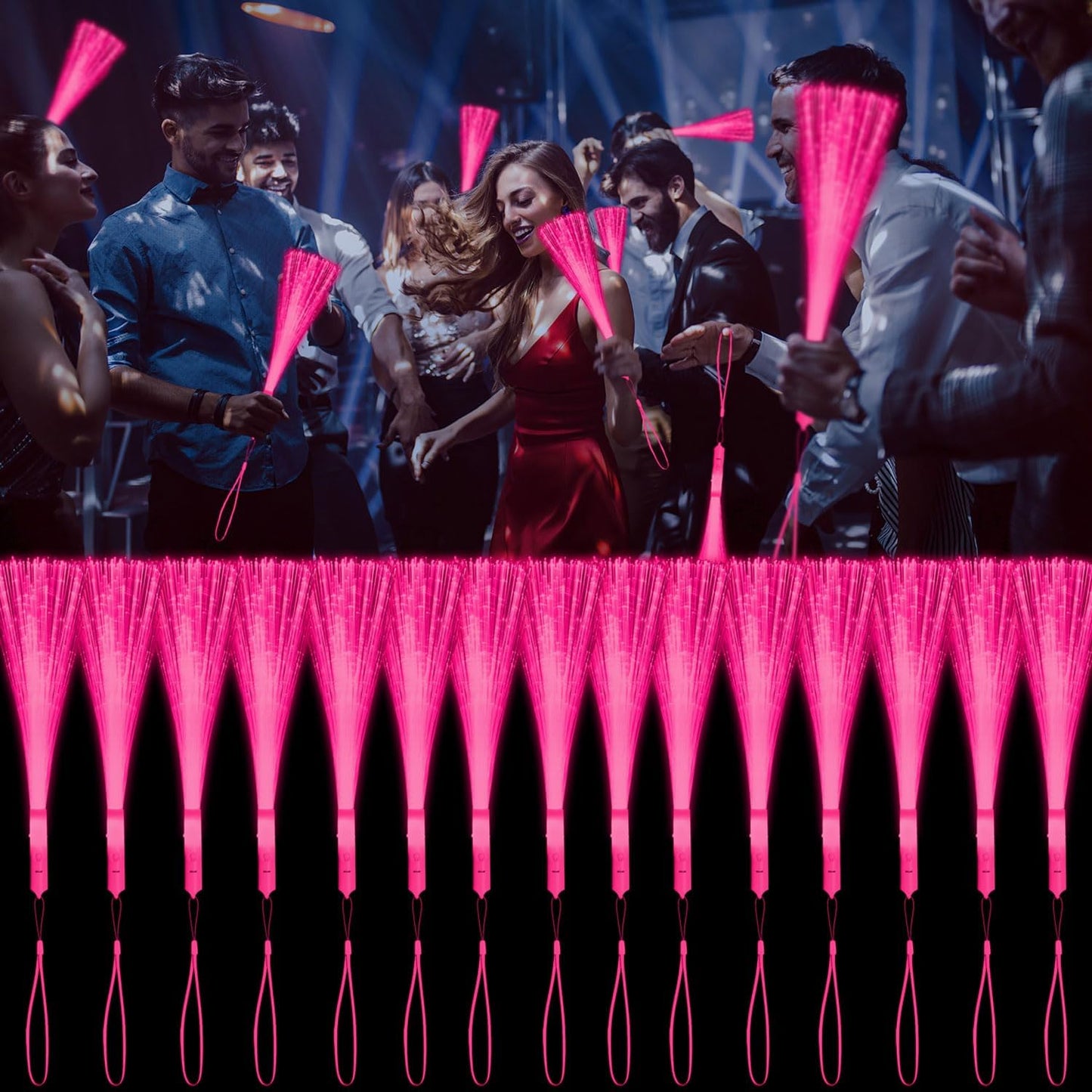 30 Pack Blue Fiber Optic Wands Glow Fiber Wands Bulk LED Light Up Wands with 3 Flashing Modes LED Flashing Sticks for July 4th Halloween Christmas Wedding Birthday Carnival Bachelor Party