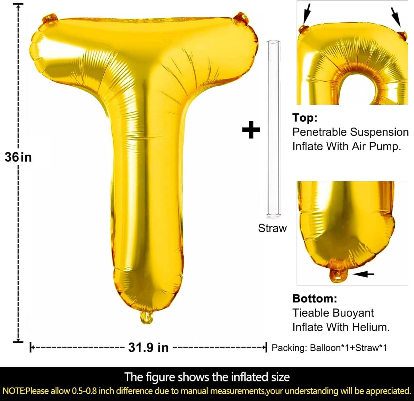 Lovoir 40 Inch Large Gold Letter A Balloons Big Size Jumbo Mylar Foil Helium Balloon for Birthday Party Celebration Decorations Alphabet Gold A
