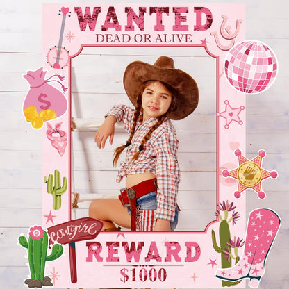 Wanted Poster Photo Prop Western Photo Booth Prop Selfie Frame Poster Banner Backdrop Wanted Sign for Cowgirl Last Disco Decoration Rustic Birthday Let's Go Girls Party Supplies