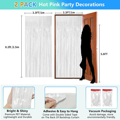 2 Pack Foil Curtain Backdrop Curtains Silver Tinsel Door Streamers Birthday Party Decorations Photo Booth Props for Disco Party Graduation Wedding Baby Shower Bachelorette Christmas Gender Reveal