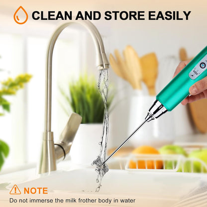 YUSWKO Black Handheld Milk Frother Wand for Coffee, Rechargeable Electric Whisk with 3 Heads 3 Speeds Drink Mixer Coffee Frother For Latte, Cappuccino, Hot Chocolate, Egg