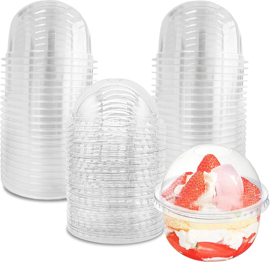 Jnnzzggu 50 Pack 12oz Clear Plastic Cups with Dome Lids and Sporks No Hole Disposable Fruit Cups for Dessert, Cupcake, Parfait, Pudding, Iced Cold Drinks, Snacks, Fruits, Bakeries, Ice Cream