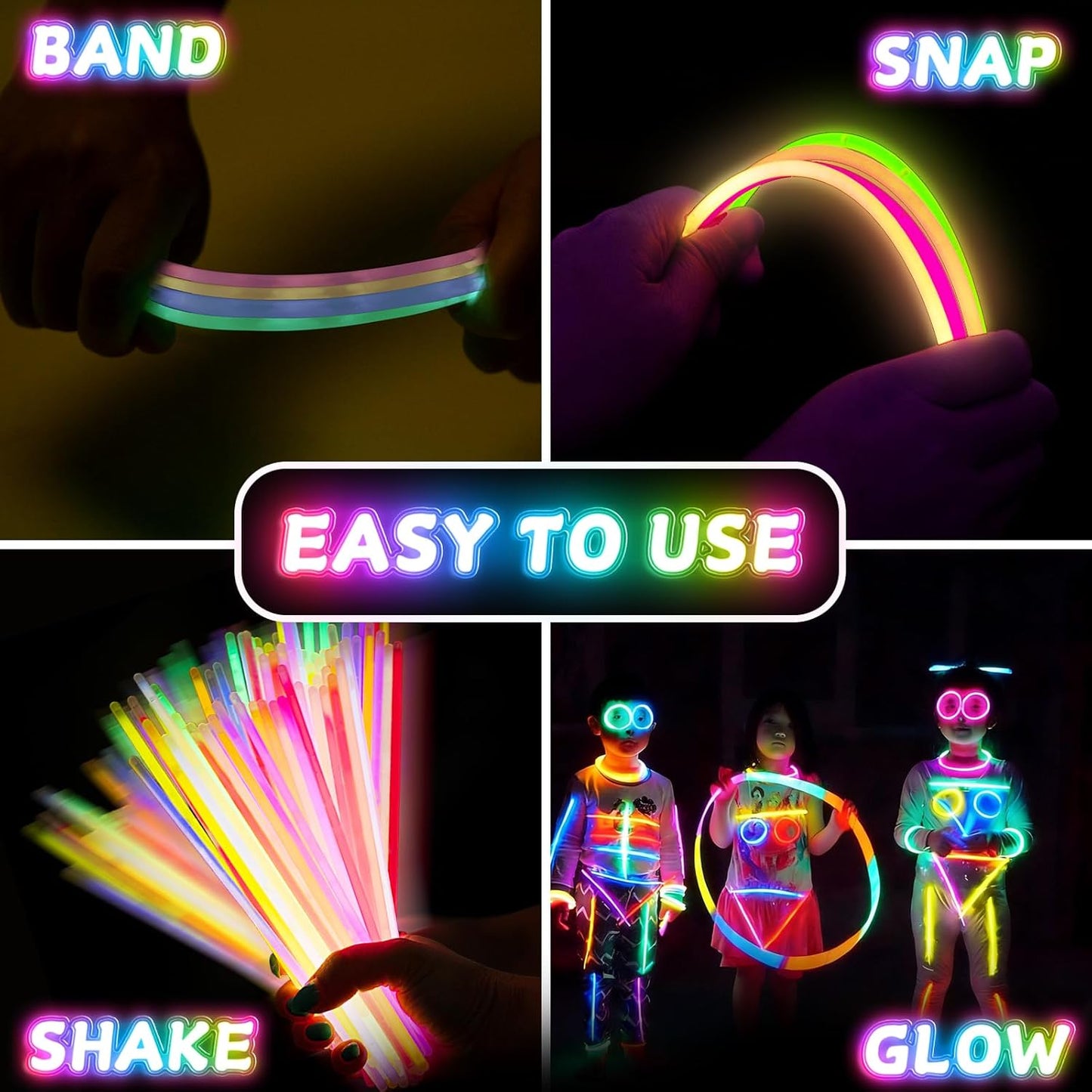 SHQDD 100 Glow Sticks Bulk Party Pack, 8” Neon Glow Sticks, DIY Glowsticks with Connectors Bracelets & Necklaces, Glow in the Dark Party Supplies for Kids, Adults, Parties, Halloween & New Year