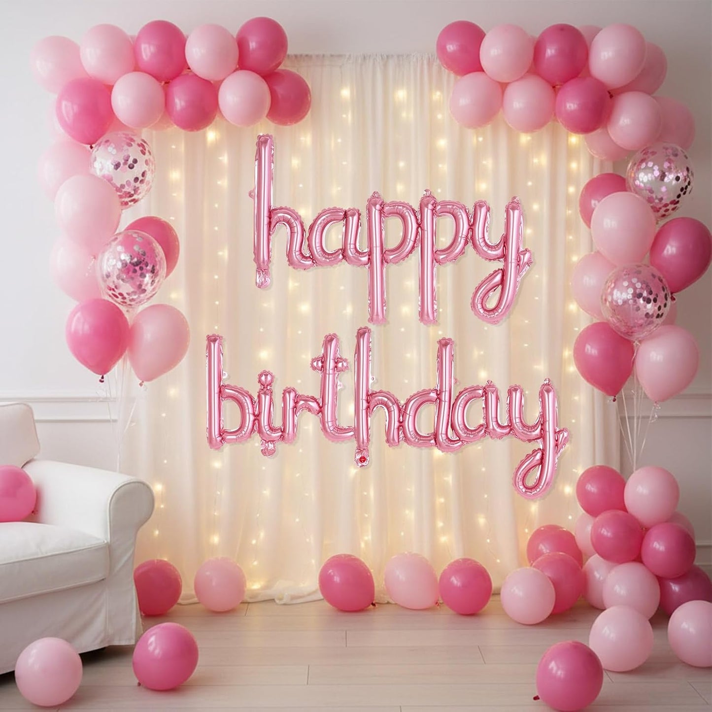 Happy Birthday Balloons Banner Foil Letters Balloons Connected, Personalized Birthday Signs for Women Men Boys Girls Birthday Party Decorations, Small Gold