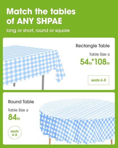 Pureegg Plastic Table Cloth Disposable 8 Pack, 54 x 108 Inch Table Cloths, Party, Picnic, Wedding, Decorative Tablecloths, Rectangle, White Plastic Cover, Leakproof & Sturdy, White