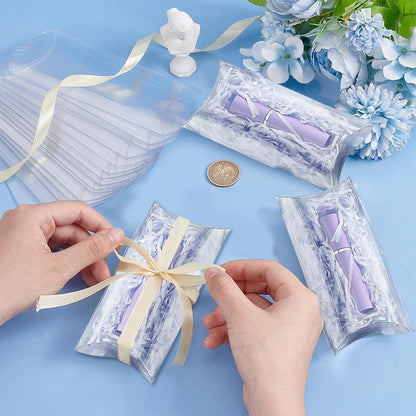 BENECREAT 30 Packs Clear Plastic Pillow Favor Box Candy Treat Gift Box for Wedding Party Favor, Mother's Day Festival Gift Packaging, Over Size - 4.5x2.5x1 inch