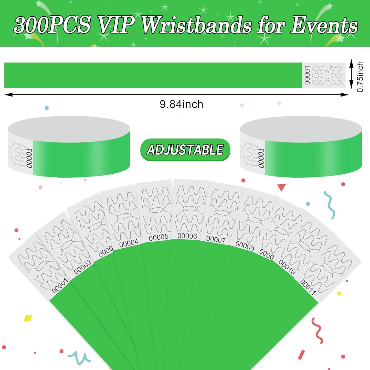 300 Pack Paper Wrist Bands for Events Waterproof Wristbands Lightweight Festival Identification Arm Bands Neon Adhesive Event Bracelets for Party（Black）