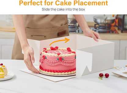 Kootek 15pcs Cake Boxes, 10x10x8 Inches Tall Cake Box with Window, White Bakery Boxes, Large Baking Boxes, Square Cardboard Cake Box for Multi-Layer Cakes, Cake Decorating Supplies for Gift Giving