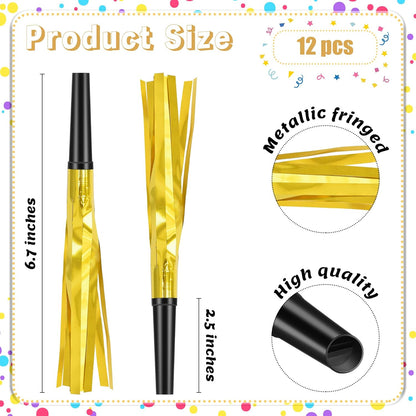 12 Pcs Noise Makers Glitter Metallic Fringed Party Blowers for Birthday New Years Graduation Sporting Events Party Favor Supplies (Mixed Colors)