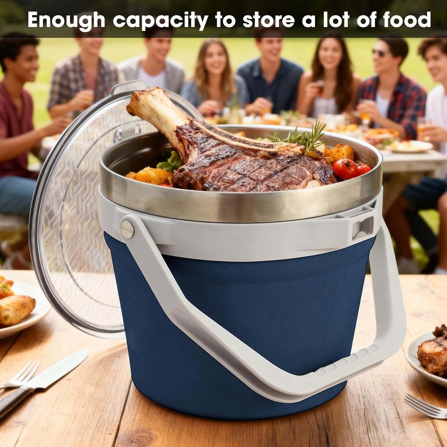 COKTIK 7L Insulated Ice Bucket with Lid，Double Wall Vacuum Stainless Steel Beverage Bucket Keeps Frozen Longer，Holds 6 Longnecks or 3 Bottles of Wine，for Cocktail, Champagne, Large Parties(Blue)