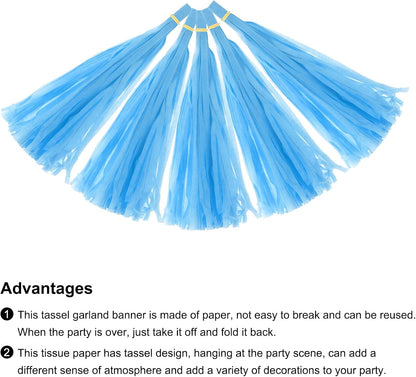 MECCANIXITY 15Pcs Light Blue Tassel Garland Banner with Rope Tissue Paper Tassels Party DIY Kits for Anniversary Wedding Birthday Party