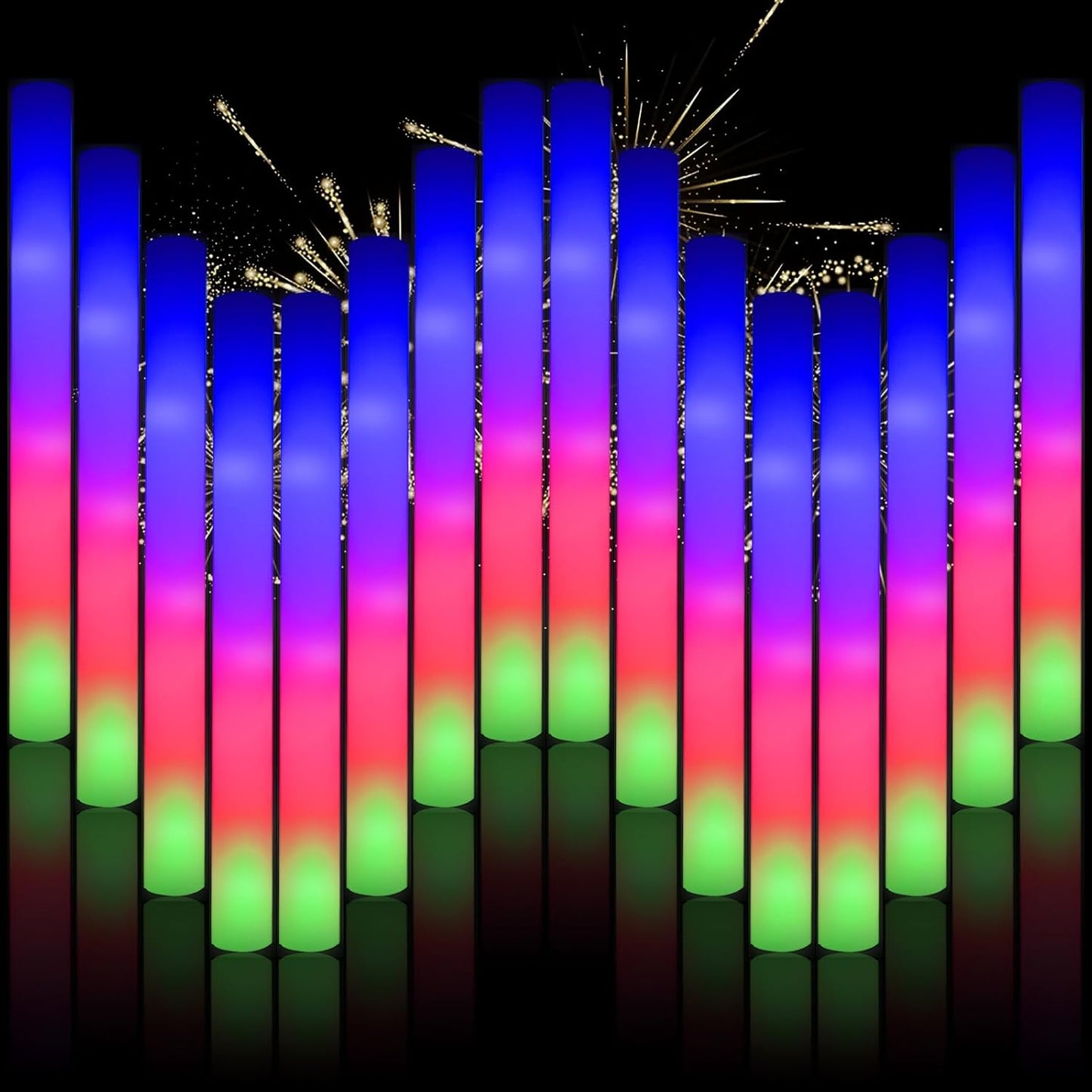 30pcs Foam Light up Sticks Bulk, Glow in the Dark Party Supplies with 3 Flashing Modes, Glow Wands for Birthday, Wedding, Concert, Outdoor Camping, Raves Foam Sticks