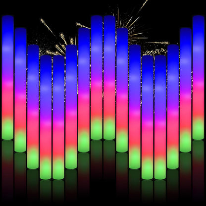 30pcs Foam Light up Sticks Bulk, Glow in the Dark Party Supplies with 3 Flashing Modes, Glow Wands for Birthday, Wedding, Concert, Outdoor Camping, Raves Foam Sticks
