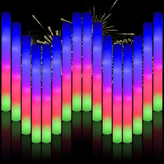30pcs Foam Light up Sticks Bulk, Glow in the Dark Party Supplies with 3 Flashing Modes, Glow Wands for Birthday, Wedding, Concert, Outdoor Camping, Raves Foam Sticks