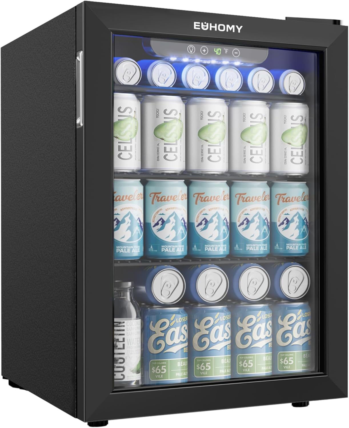 EUHOMY 4.5 Cu.ft Beverage Refrigerator and Cooler, 145 Can Mini fridge with Glass Door for Soda Beer Wine, Small Drink Dispenser with Digital Adjustable Thermostat for Home Office Bar