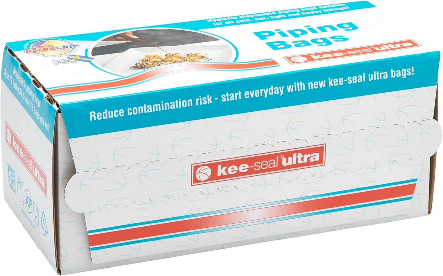 KEE-SEAL ULTRA Disposable Pastry Bags, Piping Bag with Non-Slip Outer Surface, Smooth-Flow Interior, Easy Tear Perforation, Convenient Dispenser Box, 18-Inch, Clear