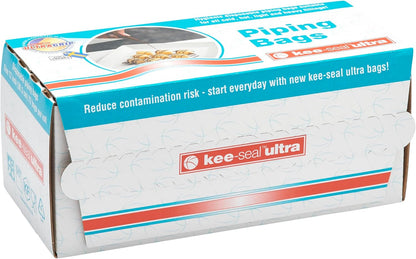 KEE-SEAL ULTRA Disposable Pastry Bags, Piping Bag with Non-Slip Outer Surface, Smooth-Flow Interior, Easy Tear Perforation, Convenient Dispenser Box, 18-Inch, Clear