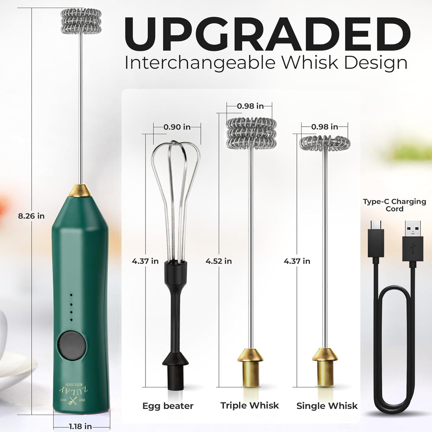 Zulay Kitchen Powerful Milk Frother Wand With Duracell Batteries - Ultra Fast Handheld Drink Mixer - Electric Whisk Foam Maker for Coffee, Lattes, Cappuccino & Matcha - Z1 Motor - Black - Colors D