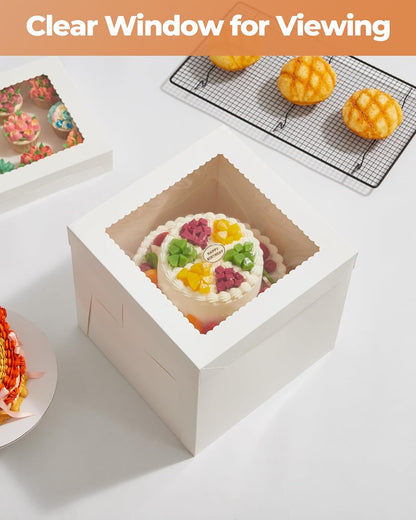 Kootek Cake Box with Board Drum, 10x10x10 Inches Tall Bakery Box with Window, Disposable Cake Container with Lid for Multi-Layer Cake, Decorating, Wedding, Birthday, Party