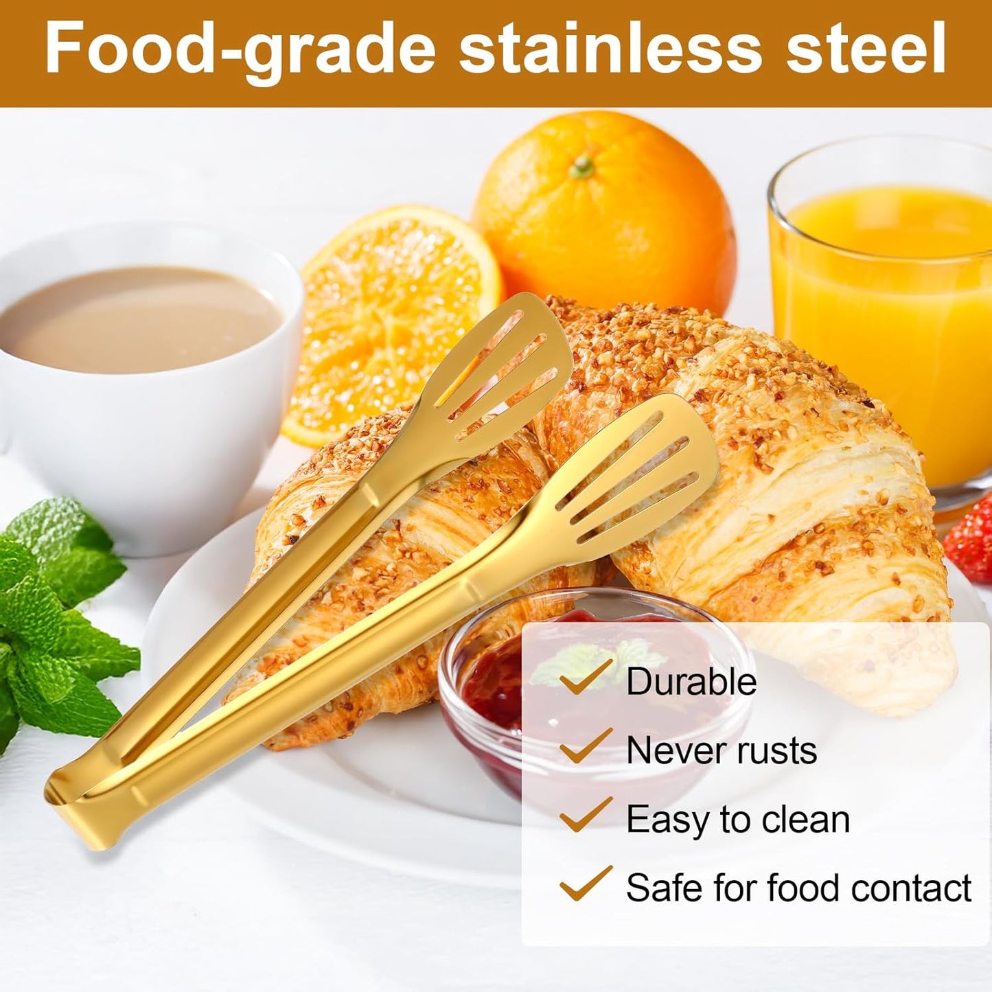12pcs Gold Tongs for Serving Food, Small Tongs for Appetizers, Stainless Steel Buffet Tong Ice Tong for Appetizers, Tea Party, Coffee Bar, Kitchen Cooking Tools