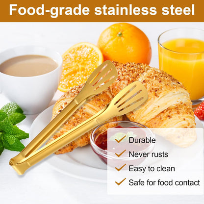 12pcs Gold Tongs for Serving Food, Small Tongs for Appetizers, Stainless Steel Buffet Tong Ice Tong for Appetizers, Tea Party, Coffee Bar, Kitchen Cooking Tools