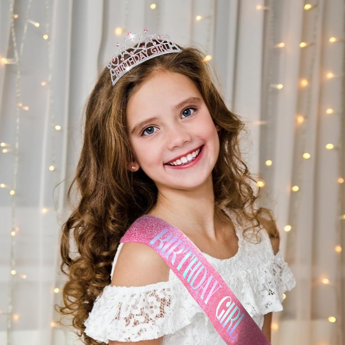 CIEHER Birthday Girl Crown and Sash Set for Birthday Decorations Gifts for Women Girls - Silver AB Rhinestones