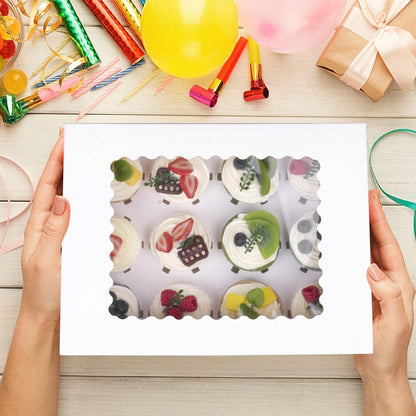 Pre-folded 12 count Cupcake Boxes, 6-Set Cupcake Container with Window Transport Holders Holding 72 pastry Box for Birthday, Holiday, Party Bakery Supplies 12.8" x 9.8" x 3.54" (White-6 Pack)