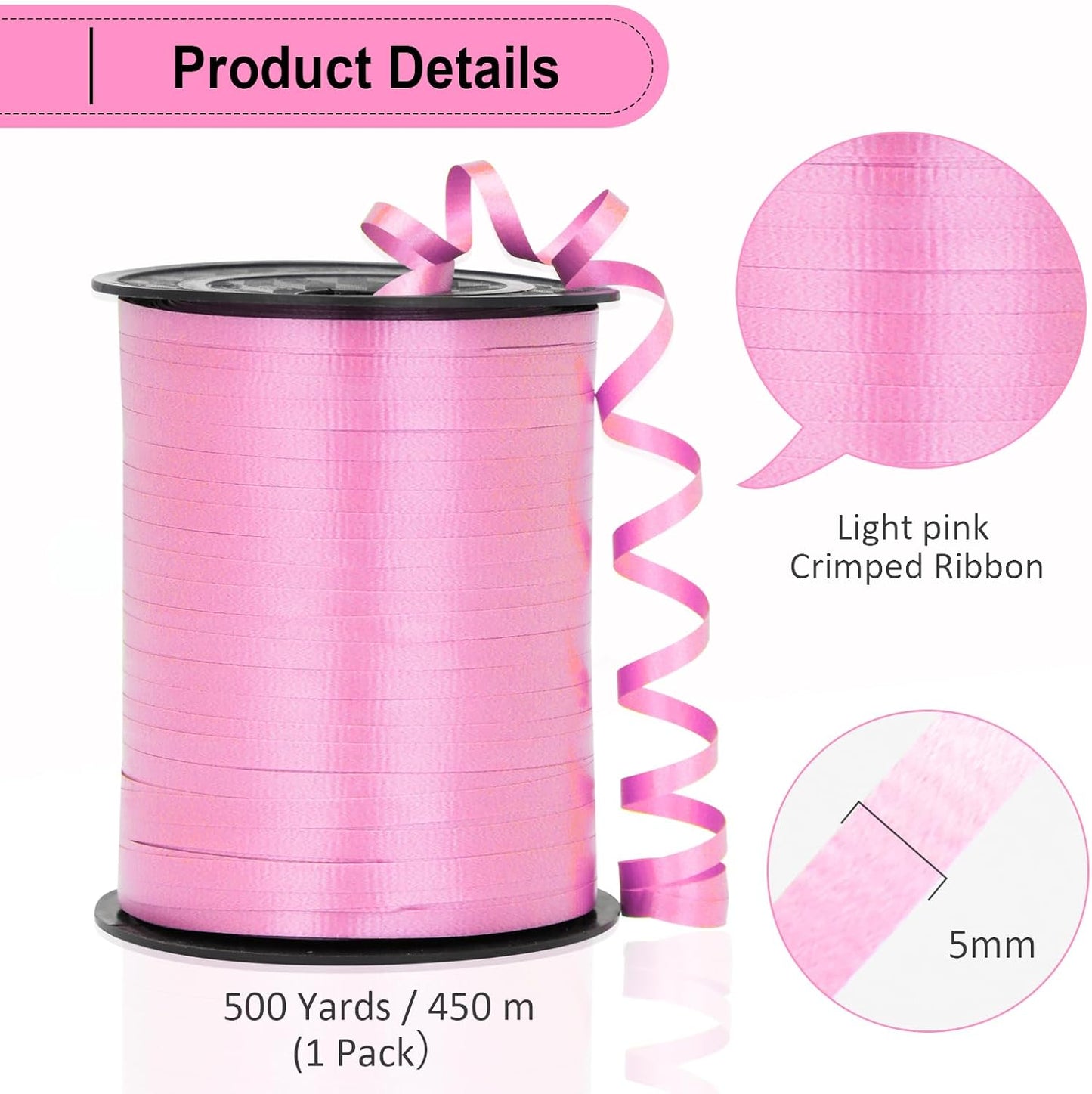 Black Ribbon - 500 Yard Crimped Curly Ribbon for Gift Wrapping, Balloons, Graduations, Halloween, Birthday Parties