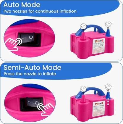 PCFING Balloon Pump Electric, Portable Balloons Inflator Blower Machine with Balloon Tie Tool & Dual Nozzle