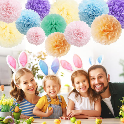 Pastel Tissue Paper Pom Poms Colorful Easter Macaron Kids Birthday Wedding Shower Tissue Flower Hanging Party Supplies(12pcs)
