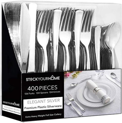 Gold Plastic Silverware Set (160 Bulk Pack) Disposable Cutlery Utensils, 80 Gold Forks, 40 Gold Knives, 40 Gold Spoons, Heavy Duty Flatware For Holidays, Parties, Dinners, Weddings, and Occasions