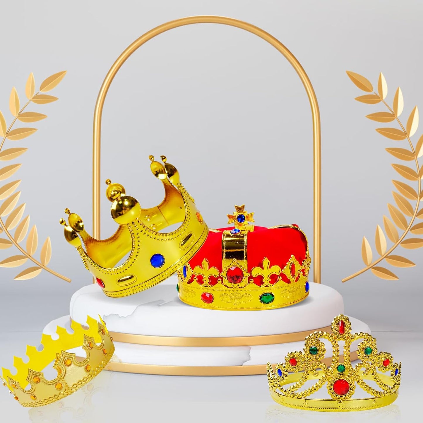 10 Pcs Royal King Crown Set for Kids Queen, Prince, and Princess Crown Plastic King Crown Jeweled Costume Accessory for Party Prom Adult Boy Girl