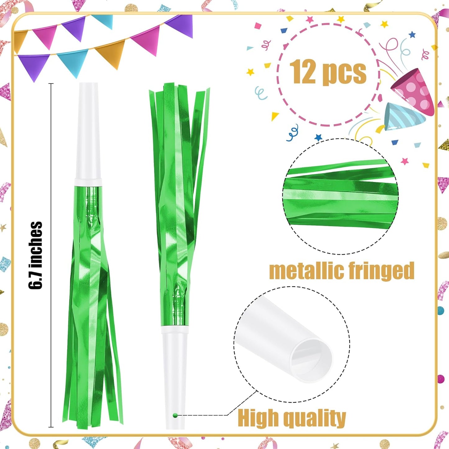 12 Pcs Glitter Noise Makers Metallic Fringed Party Blower for Adults Birthday Graduation New Years Party Favors Supplies (Colorful)