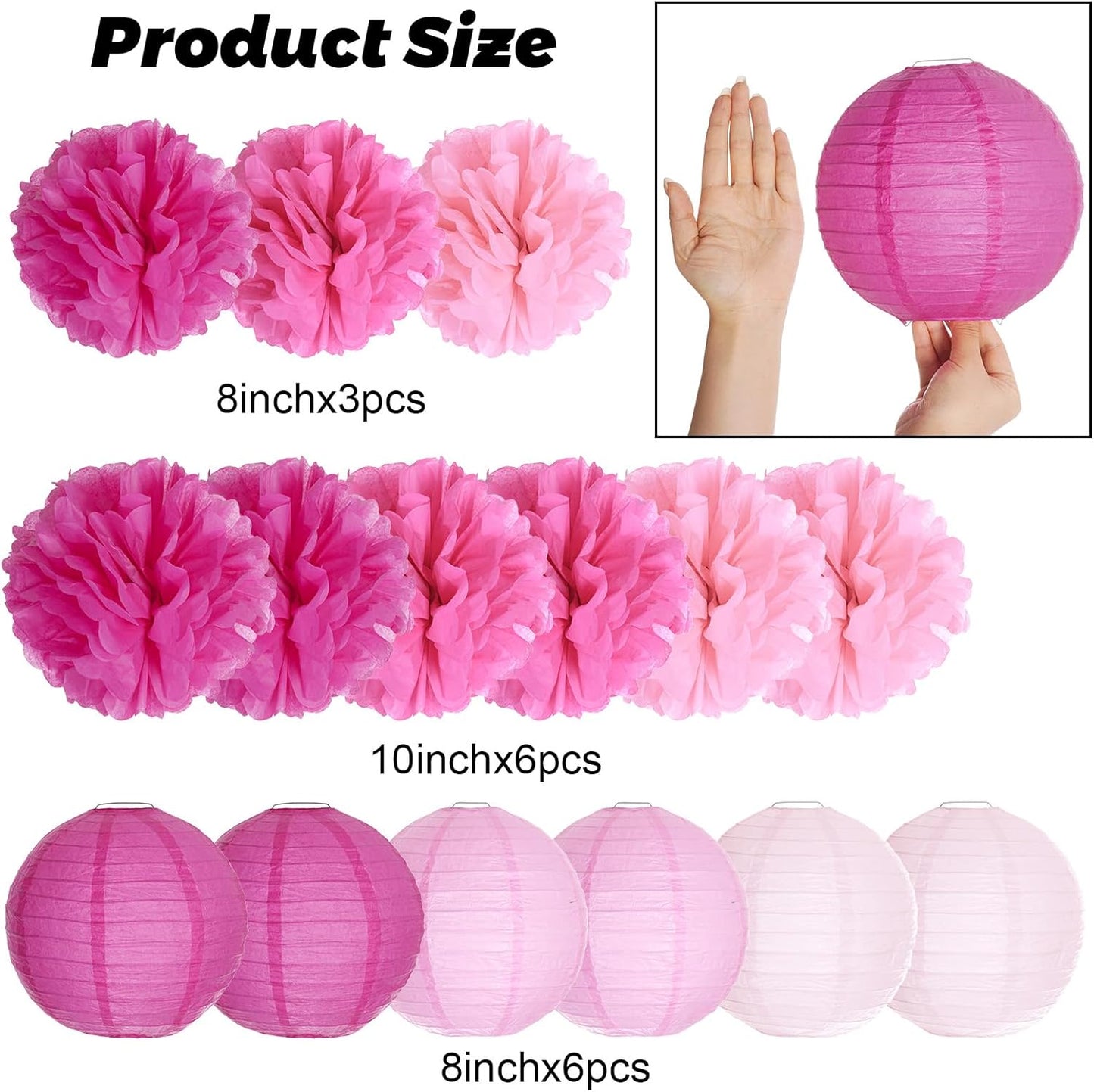 Paper Flower Lanterns Tissue Pom Poms Hanging Decorations Purple Flower Ball for Baby Shower Wedding Birthday Graduation Party Mother's Day